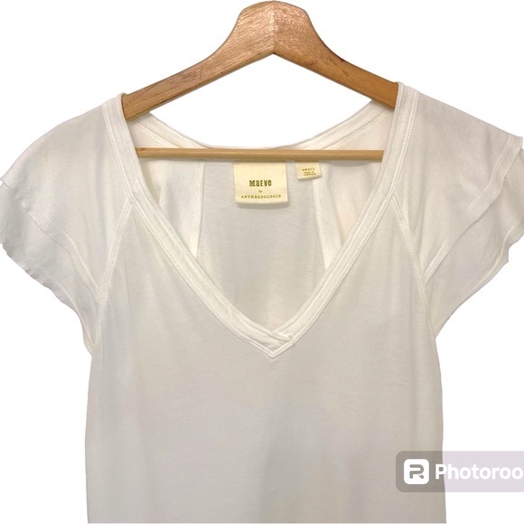 Anthropologie Maeve Catie Flutter Sleeve White V Neck T Shirt Tee Size Small - Picture 5 of 8